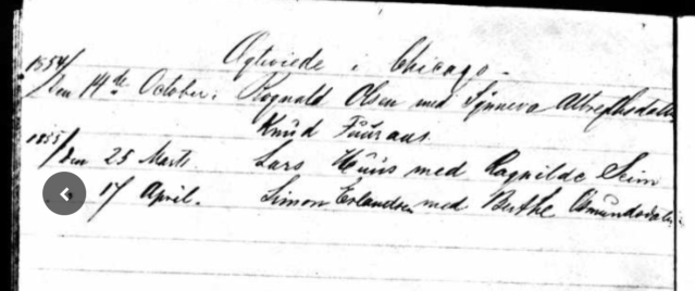 church record of the 1855 April 17 marriage of Simon & Bertha